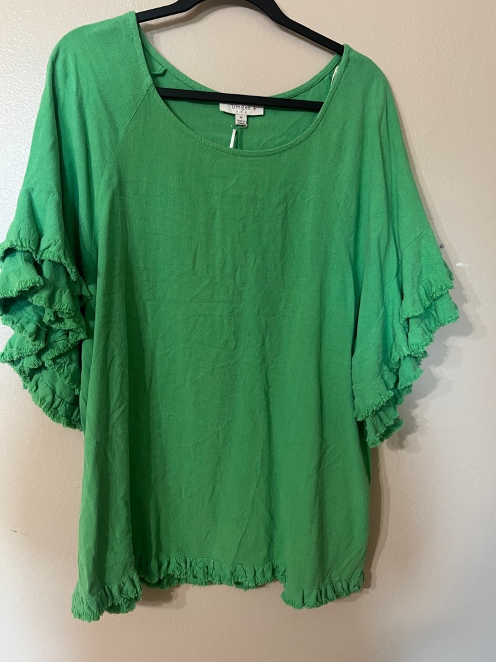Umgee Green Ruffle Sleeve Tunic Top